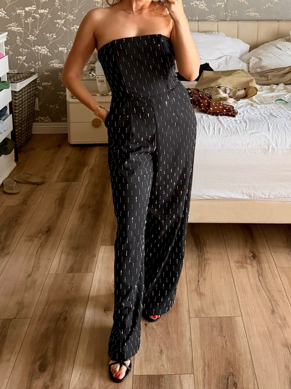NWT Bar III Strapless Black Wide-Leg Jumpsuit